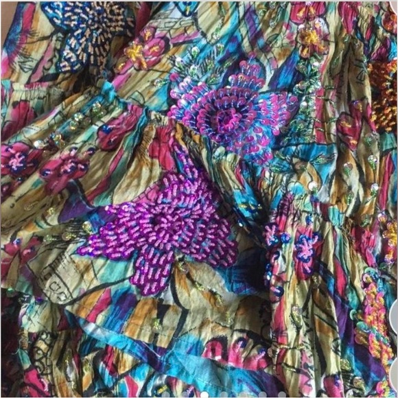 100% COTTON Vintage sequin beaded Romantic bohemian skirt - Picture 4 of 17